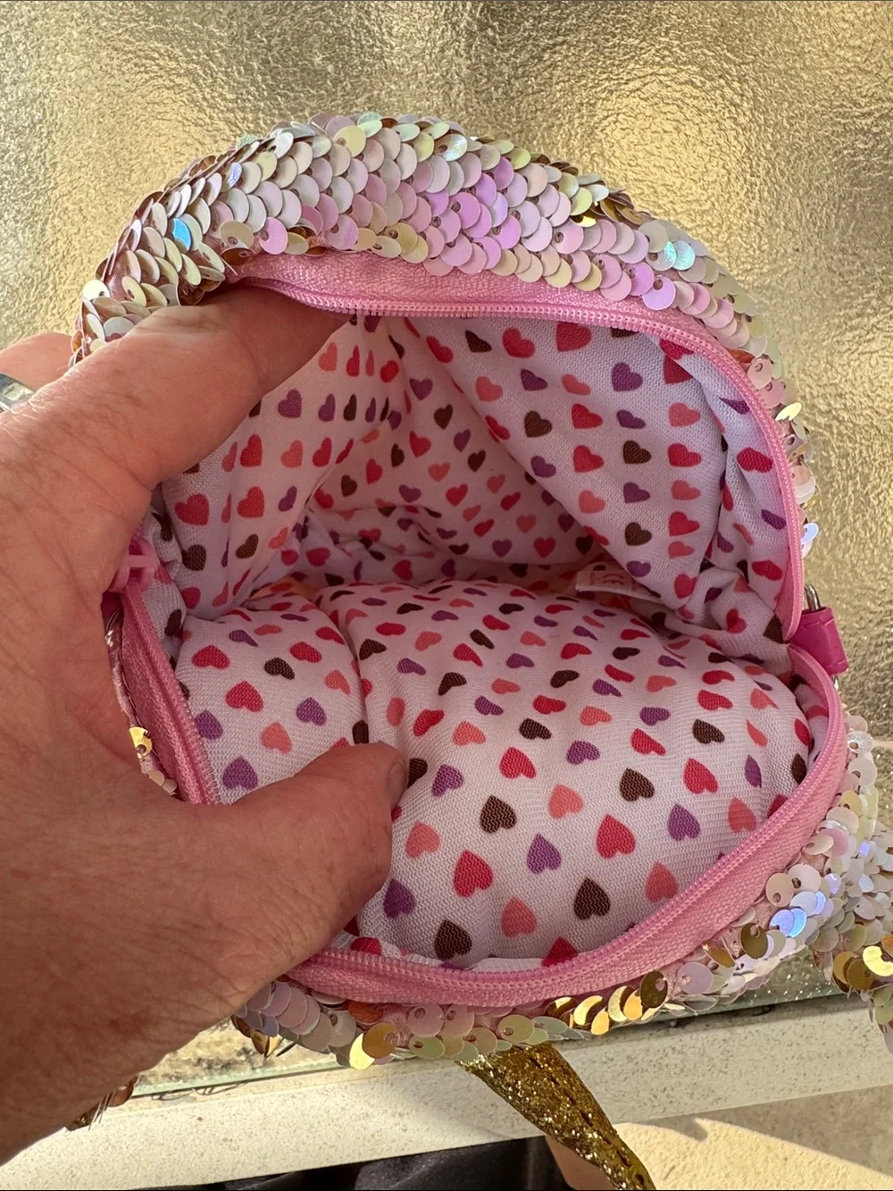 Ty Gold and Pink Sequin Unicorn “Fantasia” Crossbody Bag (no strap)